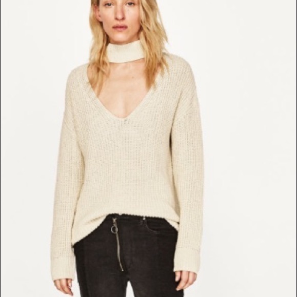 Zara Sweaters - Cream oversized choker neck sweater